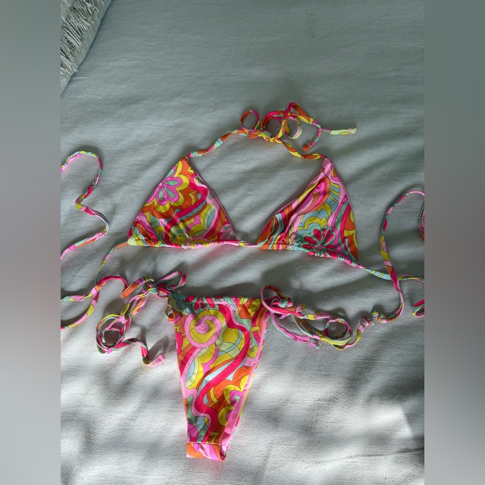 Frankie's Bikinis Pink and Orange Swirl Bikini